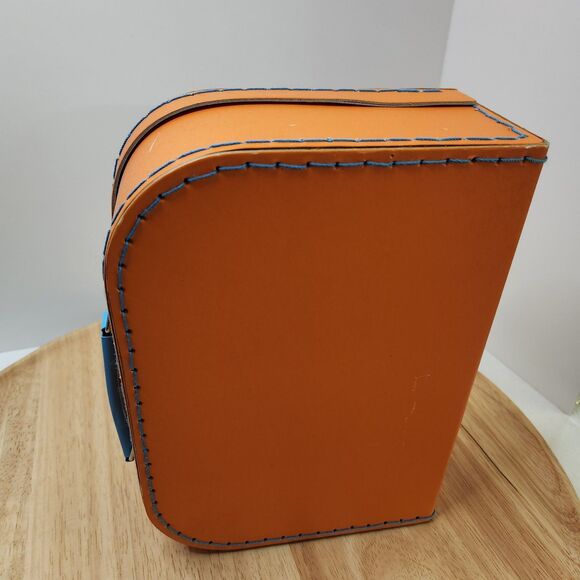 Orange Storage Box with Blue Handle – Lightweight, Decorative, Latch Closure - Picture 3 of 11